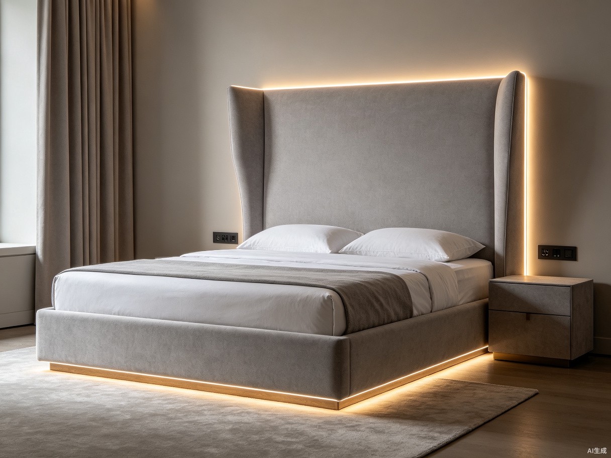 Wingback LED Upholstered Bed